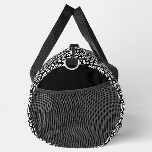 黒の上にダマスクのパターンの白をスクロール ダッフルバッグ (右)