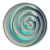 黒の上に巨大な銀とアクアマリンのスパイラル セラミックノブ (正面)