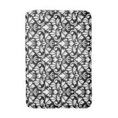 黒の上に白い花柄のダマスク バスマット (正面縦)