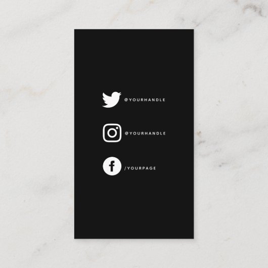 黒の上に白のロゴのソーシャルリンク エンクロージャーカード (裏面)