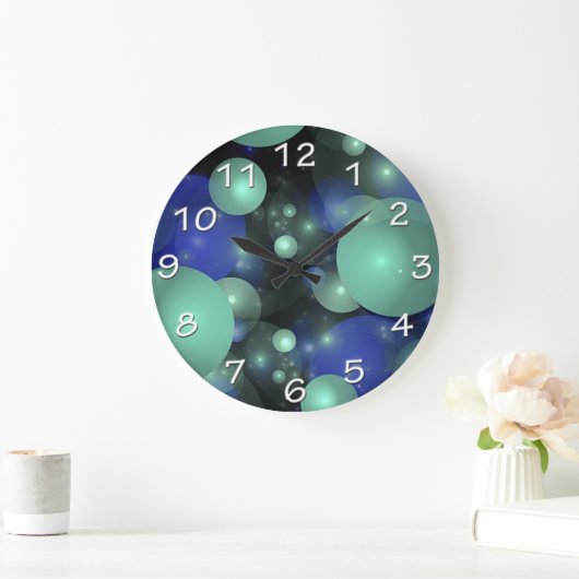 黒の上に青と緑の泡 ラージ壁時計 (ホーム)