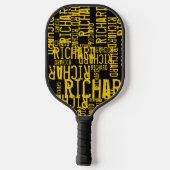 黒の上に黄色の名前 ピックルボールラケット (裏面)