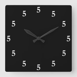 黒の上のどこかに白5時 スクエア壁時計
