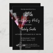 黒の上のチェリーマルティーニカクテル 招待状 (正面/裏面)