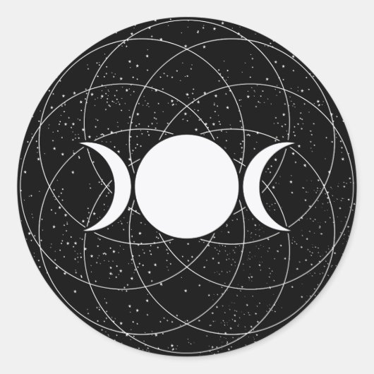 黒の上のトリプル女神ムーン ラウンドシール (正面)