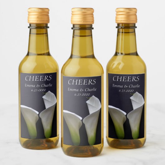 黒の上の白いカ結婚ラユリ ワインラベル (ボトル)