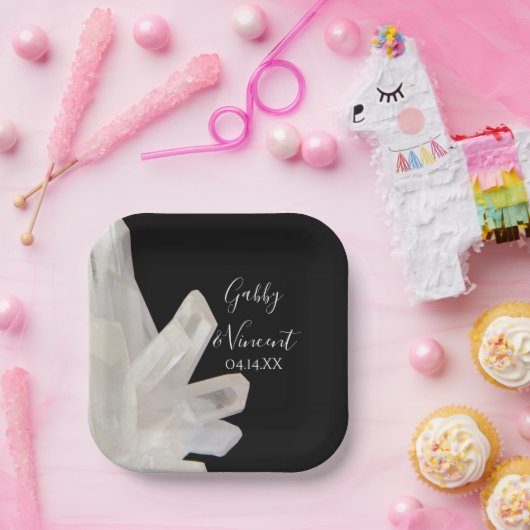 黒の上の白い結婚結晶 ペーパープレート (パーティー)