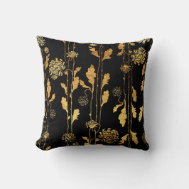 黒の上品でフェイクな金ゴールドホイルの花 クッション