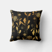 黒の上品でフェイクな金ゴールドホイルの花 クッション (裏面)