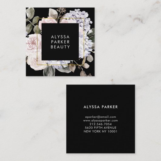 黒の不機嫌なアジサイ|の水彩画の花柄 スクエア名刺 (正面/裏面)