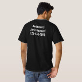 黒の不用品回収業者のビジネス名と電話番号 Tシャツ (裏面フル)