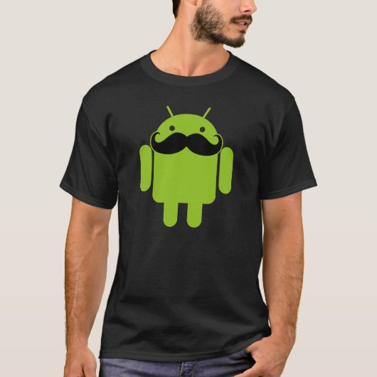 黒の人間の特徴をもつロボットアイコン髭 Tシャツ (正面)