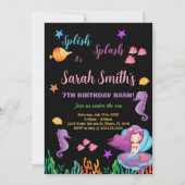 黒の人魚が紫色の貝の上に座る招待状 招待状 (正面)