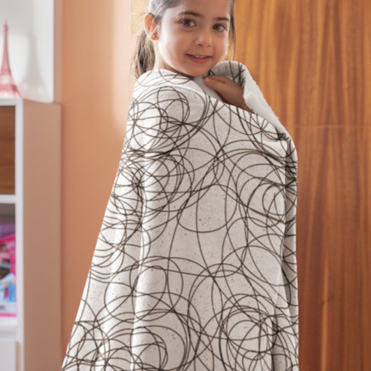 黒の任意の色の抽象芸術渦巻形の落書き フリースブランケット