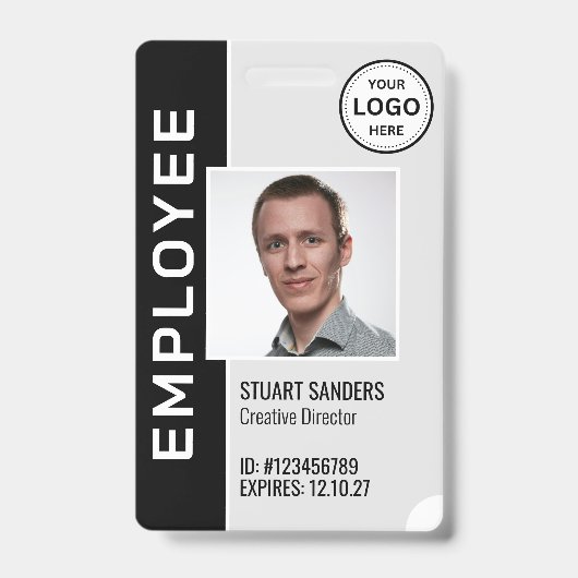 黒の企業ロゴ付き社員写真バッジ バッジ (正面)