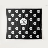 黒の会社用ステップ&リピートに白のロゴ タペストリー (正面(横))