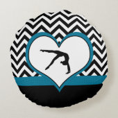 黒の体操のシェブロンのハート ラウンドクッション (裏面)