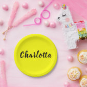 黒の個人用設定 |ネオンイエローカラー ペーパープレート (パーティー)