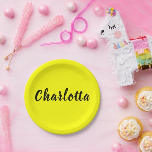 黒の個人用設定 |ネオンイエローカラー ペーパープレート (パーティー)