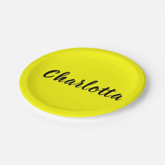 黒の個人用設定 |ネオンイエローカラー ペーパープレート (アングル)