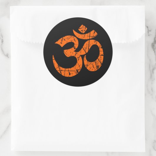 黒の傷付けられたオレンジヨガOmの記号 ラウンドシール (バッグ)