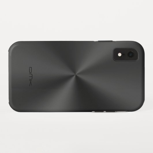 黒の光沢のあるスフェイクテンレス鋼ルックモノグラム Case-Mate iPhoneケース (裏面(横))