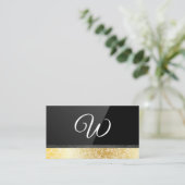 黒の光沢 | 金ゴールドテクスチャ | レザートリム 名刺 (スタンド正面)