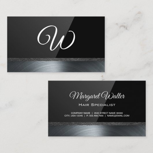 黒の光沢 |金属トリム 名刺 (正面/裏面)
