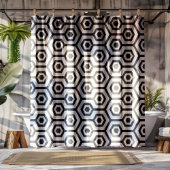 黒の八角形ジオメトリパターン シャワーカーテン