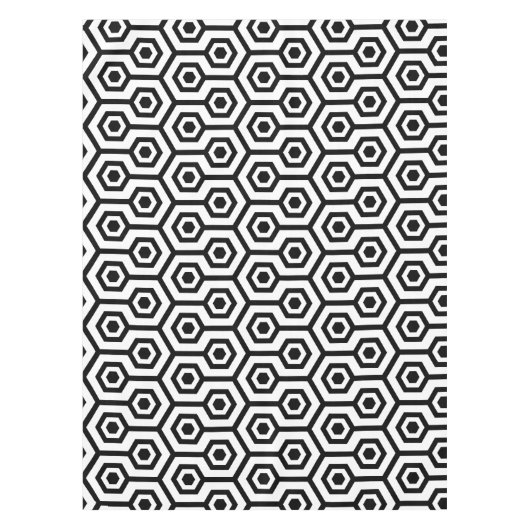 黒の八角形ジオメトリパターン テーブルクロス (正面)