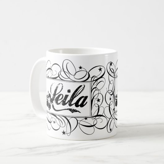 黒の内部のスタイリッシュなフレームでLeilaを名前を挙げて下さい コーヒーマグカップ (正面左)