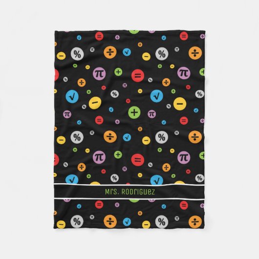 黒の円パタカラフルーンの数学記号 フリースブランケット (正面)