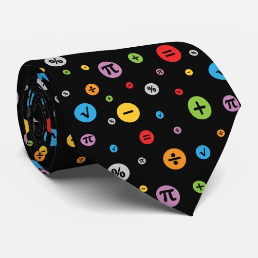 黒の円パターンカラフル内の数式記号 ネクタイ (ロール)
