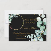 黒の写真にユーカリとゴールド - 日程を保存 招待状 (正面)