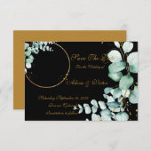 黒の写真にユーカリとゴールド - 日程を保存 招待状 (正面/裏面)