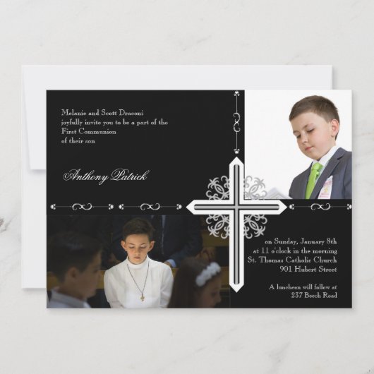 黒の写真のシルバークロス  -  -  -  -  -  - 招待状 (正面)