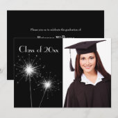 黒の写真スパークラー 卒業招待 招待状 (正面/裏面)