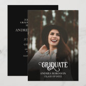 黒の写真卒業式 招待状 (正面/裏面)