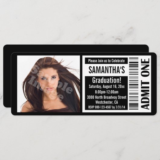 黒の写真 卒業パーティー チケット 招待状 (正面/裏面)