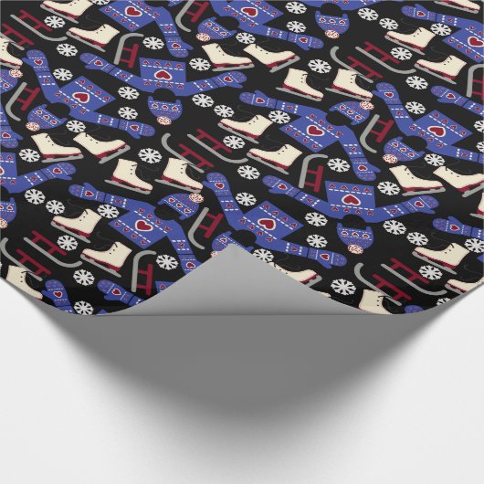 黒の冬のセーターのセットそしてスケート ラッピングペーパー (コーナー)