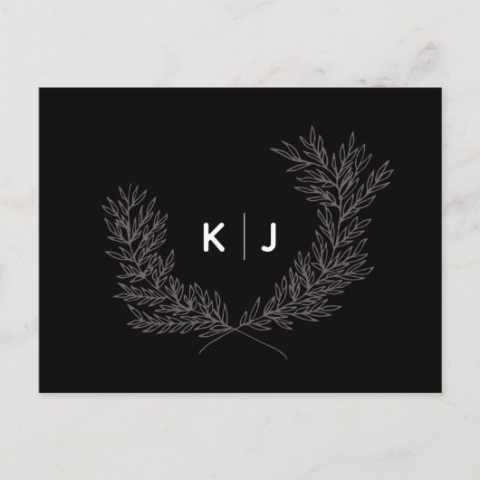 黒の区別モノグラム結婚式RSVPカード 案内ポストカード (正面)