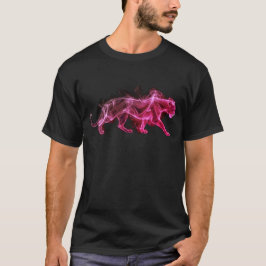 黒の半袖Tシャツに赤と青のスモーキーなヒョウ柄 Tシャツ