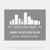 黒の半透明あなたのロゴとタグラインのビジネス アクリルサイン (正面)