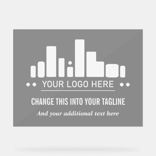 黒の半透明あなたのロゴとタグラインのビジネス アクリルサイン (正面)