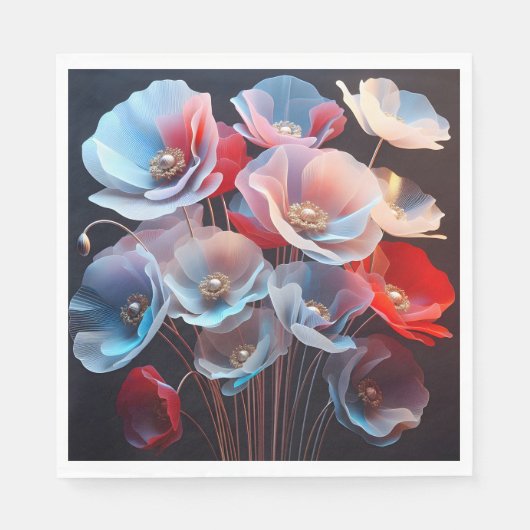 黒の半透明のポピー スタンダードランチョンナプキン (正面)