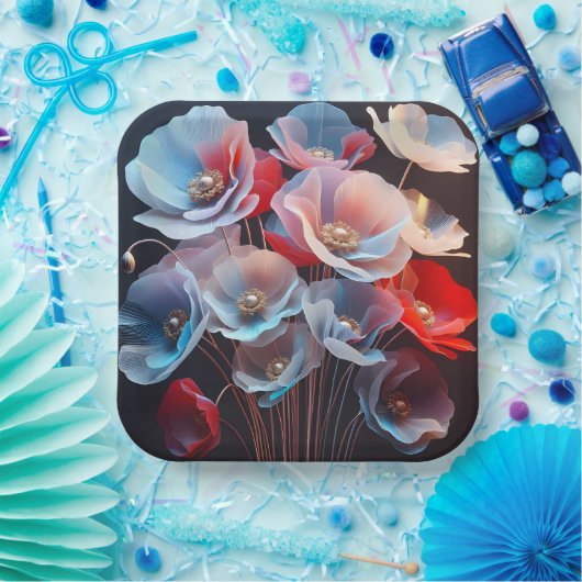 黒の半透明のポピー ペーパープレート (パーティー)