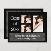 黒の卒アーガイル柄の業案内、3枚 招待状 (正面/裏面)