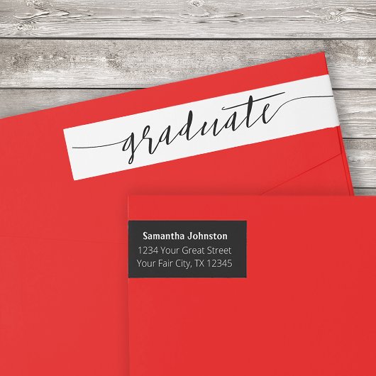 黒の卒業スクリプト モダン ラッピングラベル ラップアラウンドラベル