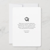 黒の卒業写真アーはっきりしたチホワイトスクリプトタイプ サンキューカード (裏面)