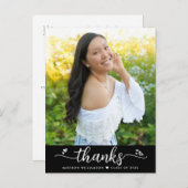 黒の卒業写真スクリプトハートありがとう ポストカード (正面/裏面)